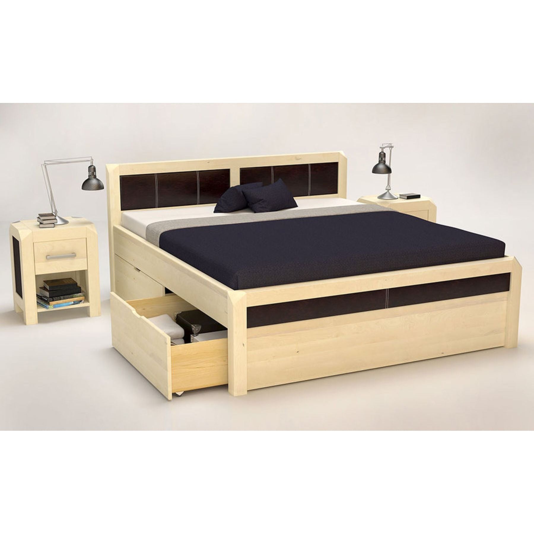 MODENA-VERSO Massivholzbett mit 4 x Bettschubladen
