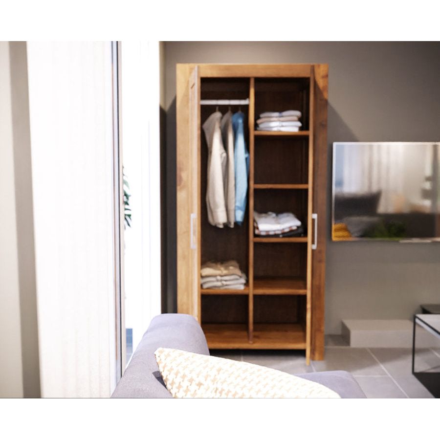 NATURA Kleiderschrank mit Regalen 2-Türig Massivholz