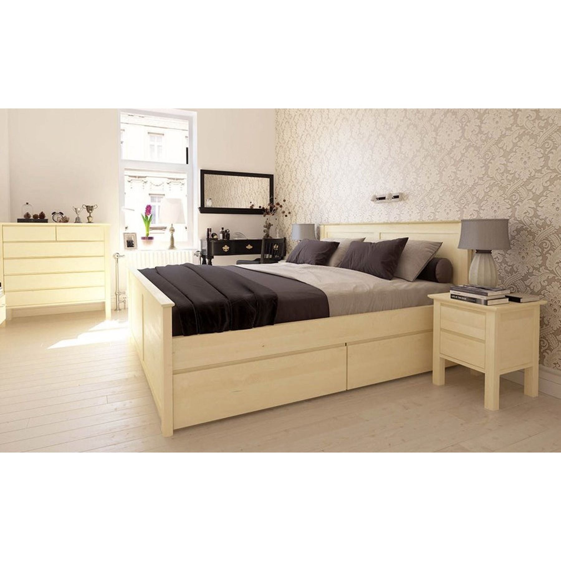 FLORANCE Massivholzbett mit 4 Schubladen