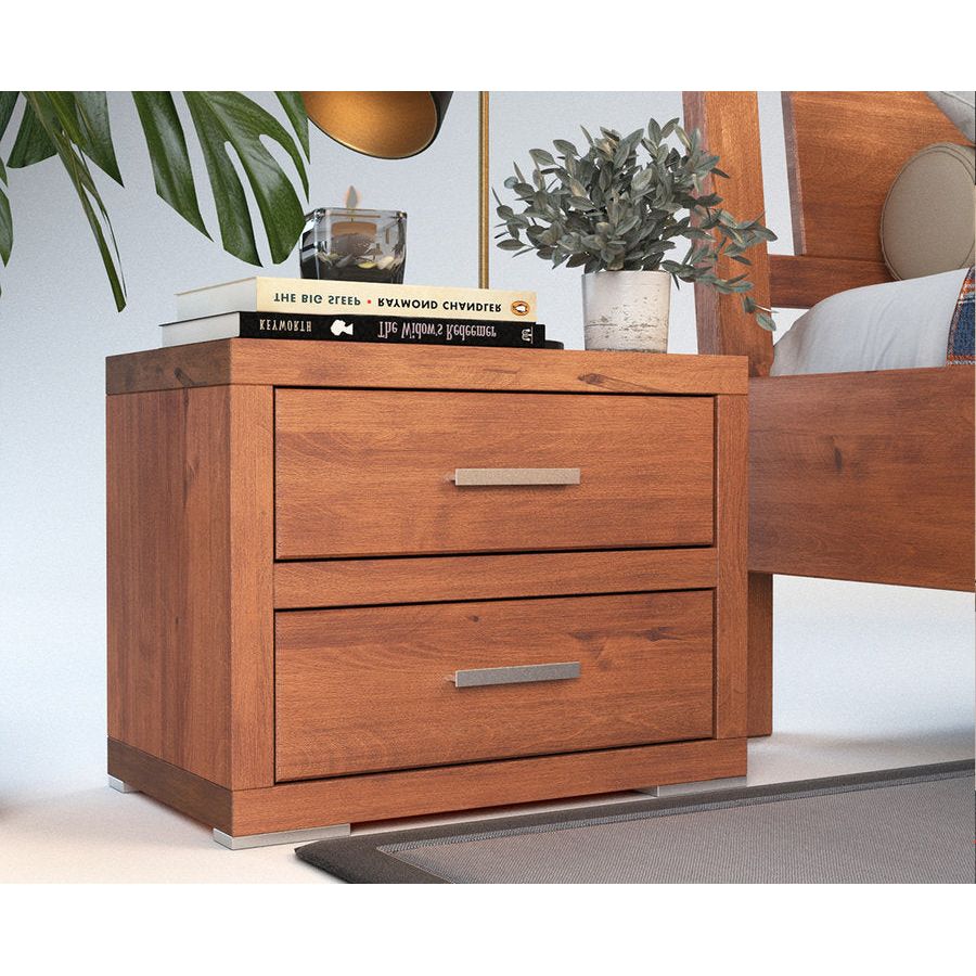 Pedenza Massivholz Nachttisch mit 2-Schubladen