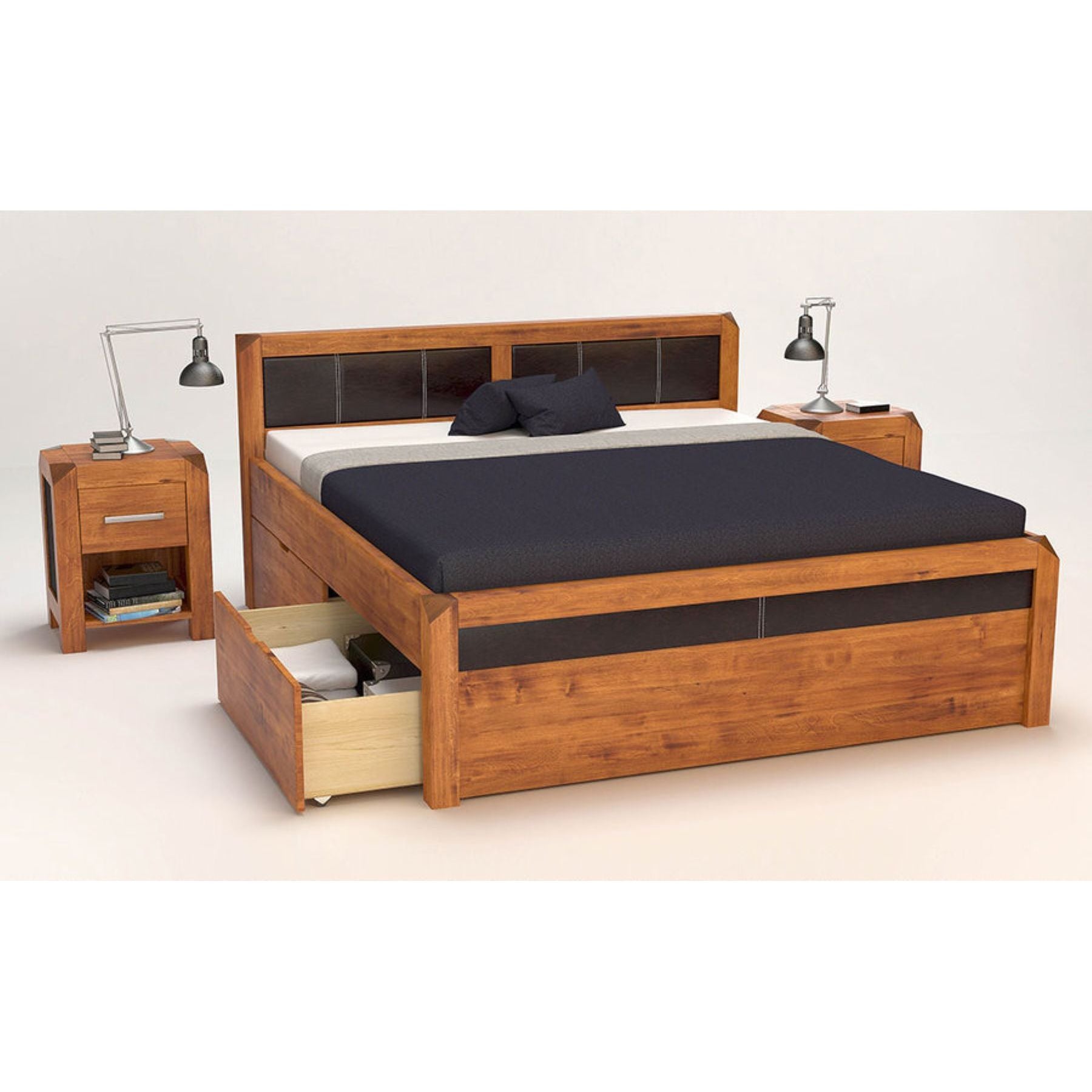 MODENA-VERSO Massivholzbett mit 4 x Bettschubladen