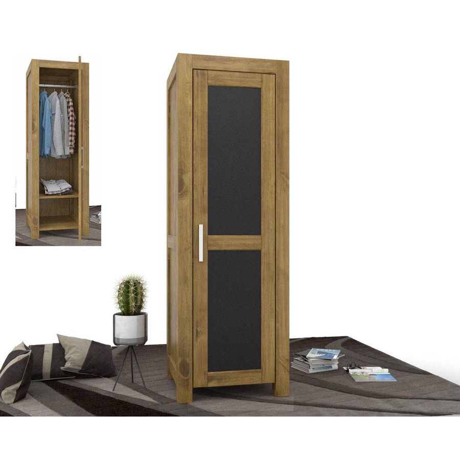 NATURA Leather Kleiderschrank 1-Türig mit Kleiderstange Massivholz