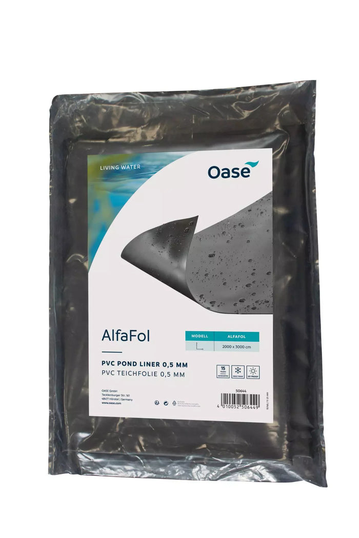 OASE AlfaFol black Pre-Packed 0.5mm / 8 x 6 m INT PVC pond liner in packaging