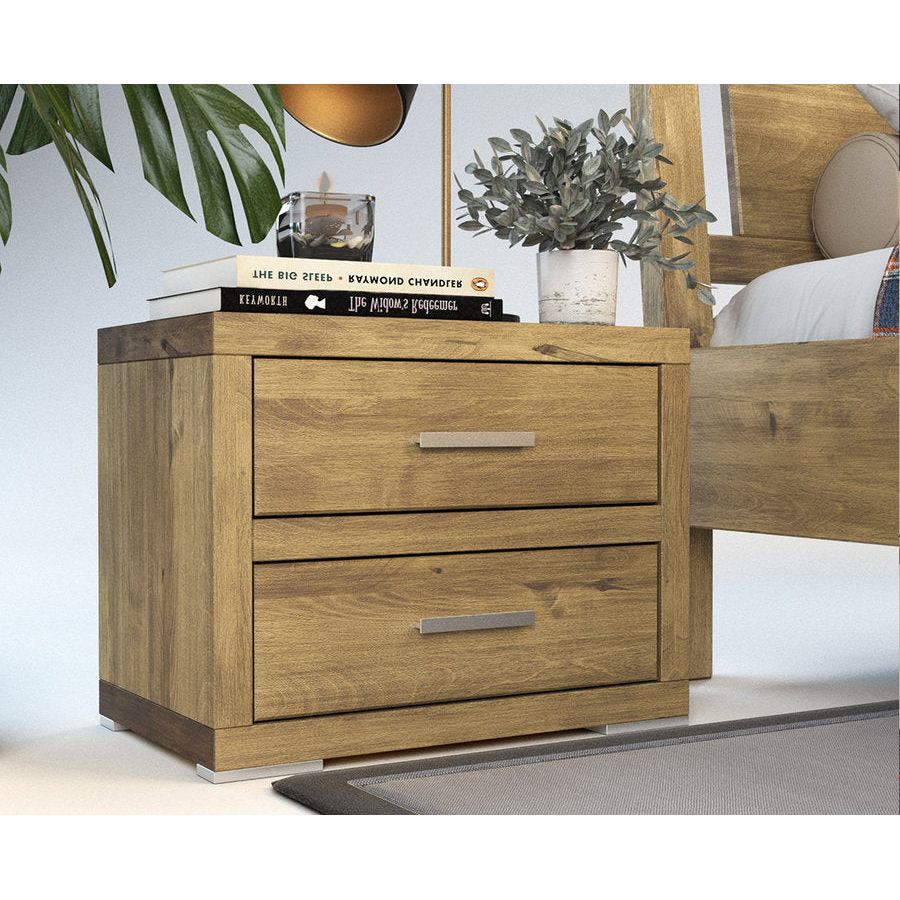 Pedenza Massivholz Nachttisch mit 2-Schubladen