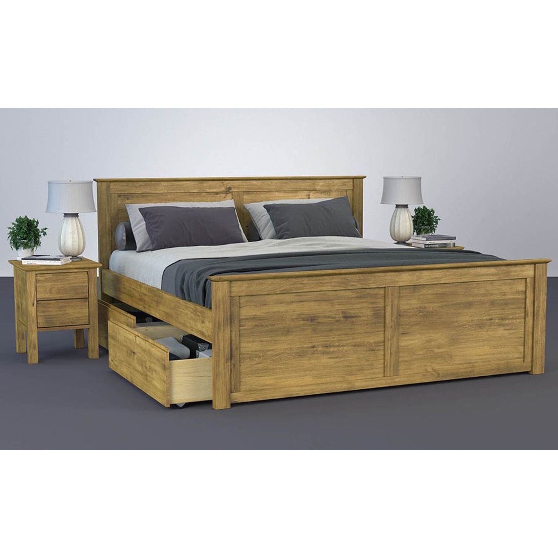 FLORANCE Massivholzbett mit 4 Schubladen