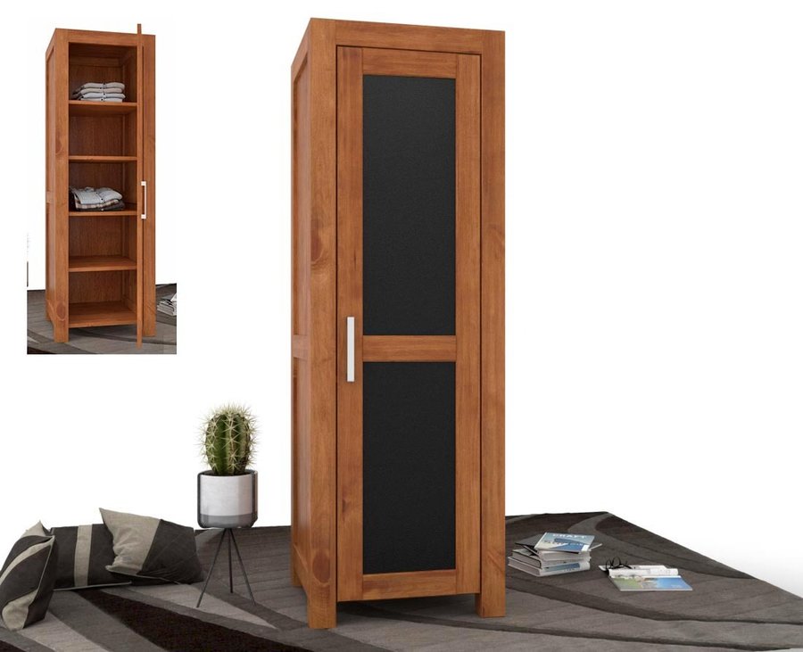 NATURA LEATHER Kleiderschrank 1-Türig mit Regale Massivholz