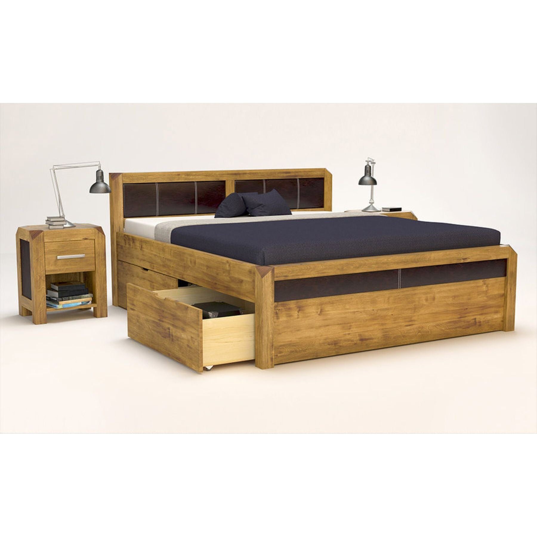 MODENA-VERSO Massivholzbett mit 4 x Bettschubladen