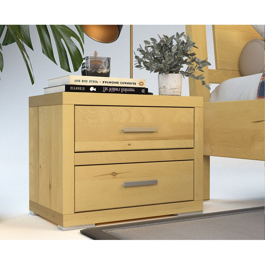 Pedenza Massivholz Nachttisch mit 2-Schubladen