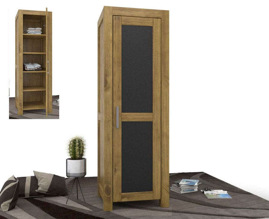 NATURA LEATHER Kleiderschrank 1-Türig mit Regale Massivholz