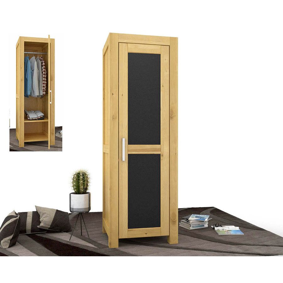 NATURA Leather Kleiderschrank 1-Türig mit Kleiderstange Massivholz