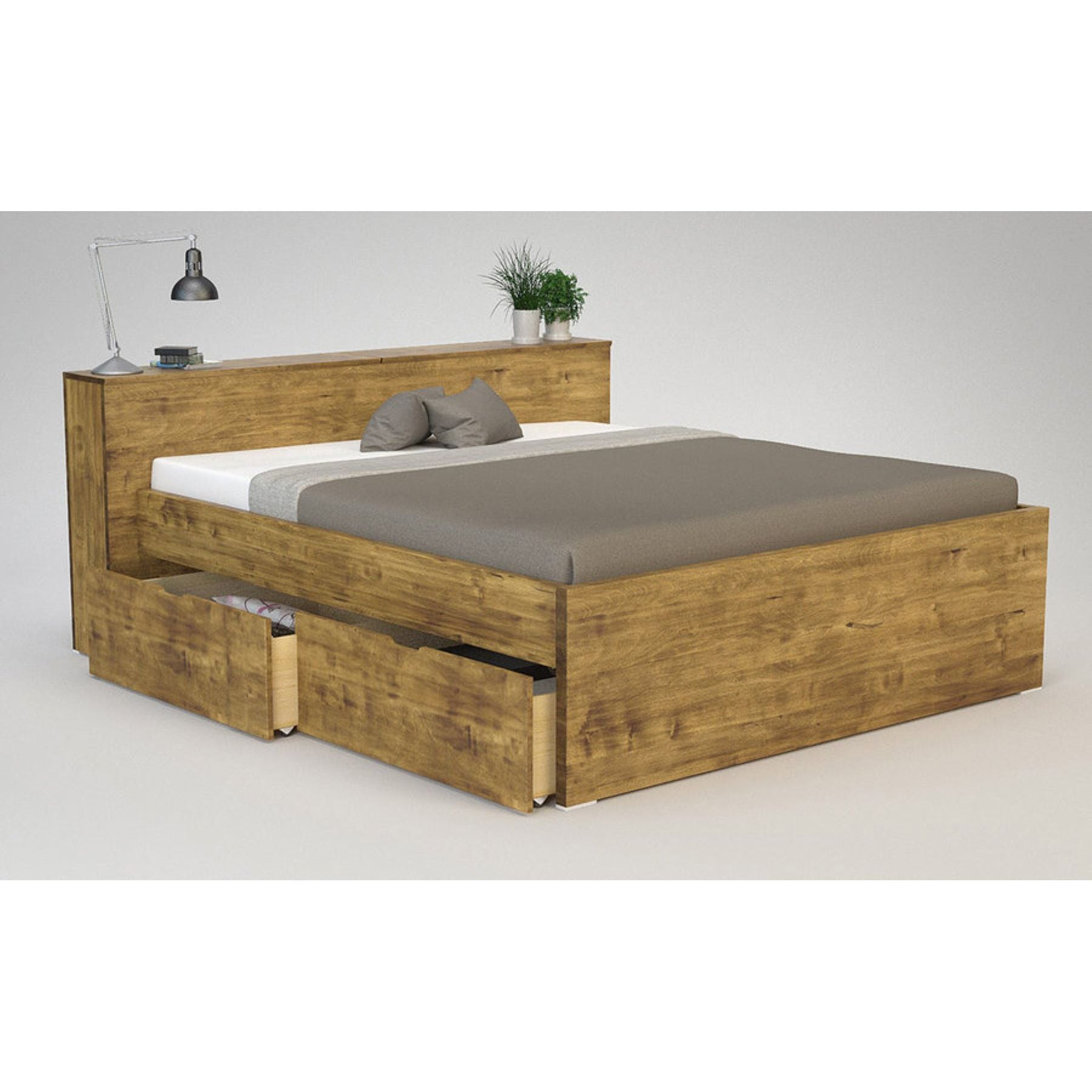 CREATO-VERSO Massivholzbett mit Bettkasten und 4 x Bettschubladen