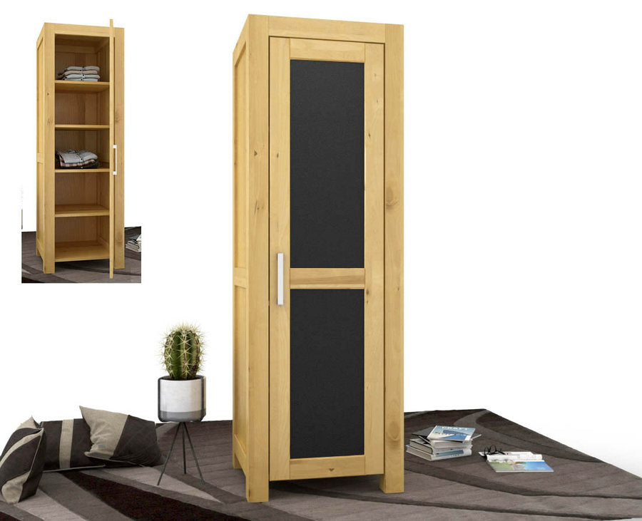 NATURA LEATHER Kleiderschrank 1-Türig mit Regale Massivholz