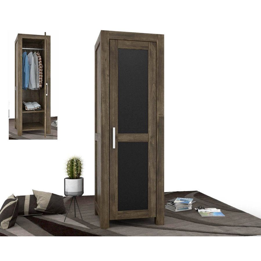 NATURA Leather Kleiderschrank 1-Türig mit Kleiderstange Massivholz