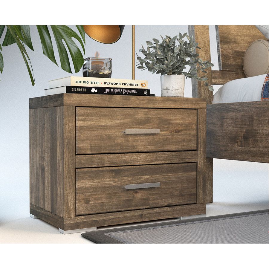 Pedenza Massivholz Nachttisch mit 2-Schubladen