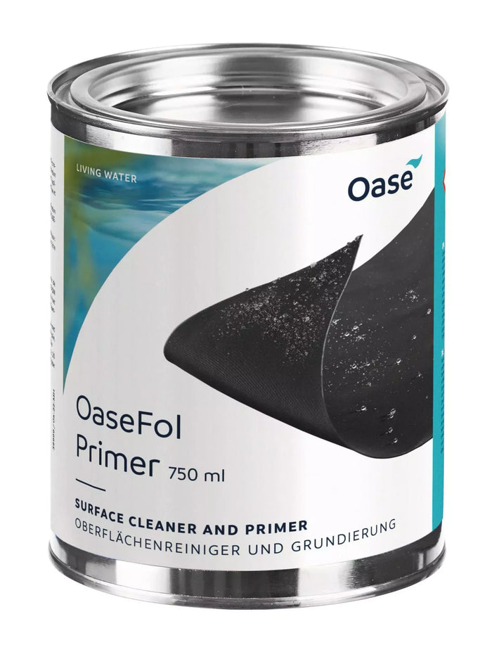 OaseFol EPDM 1.0 mm / 5.49 x 30.48 m INT can of OaseFol Primer, a surface cleaner and primer for pond materials.