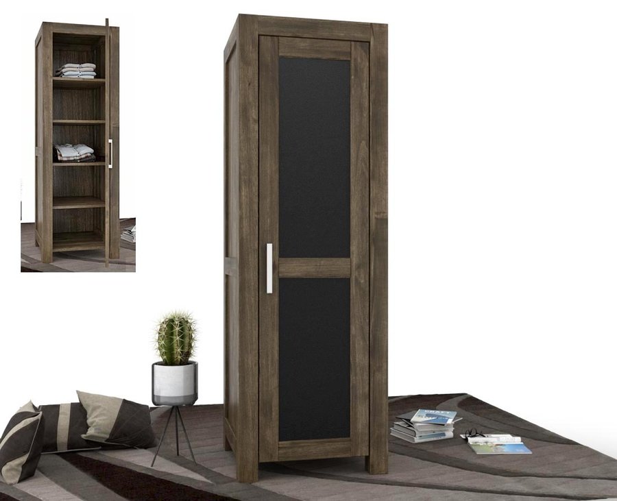 NATURA LEATHER Kleiderschrank 1-Türig mit Regale Massivholz