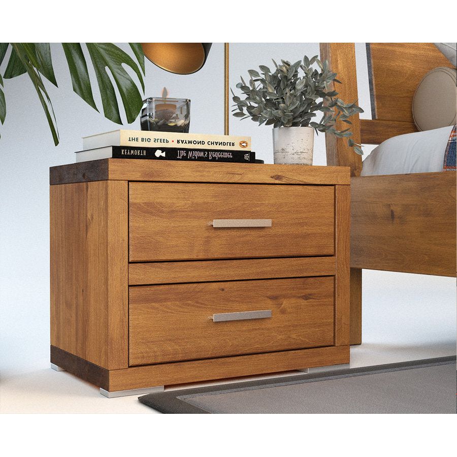 Pedenza Massivholz Nachttisch mit 2-Schubladen
