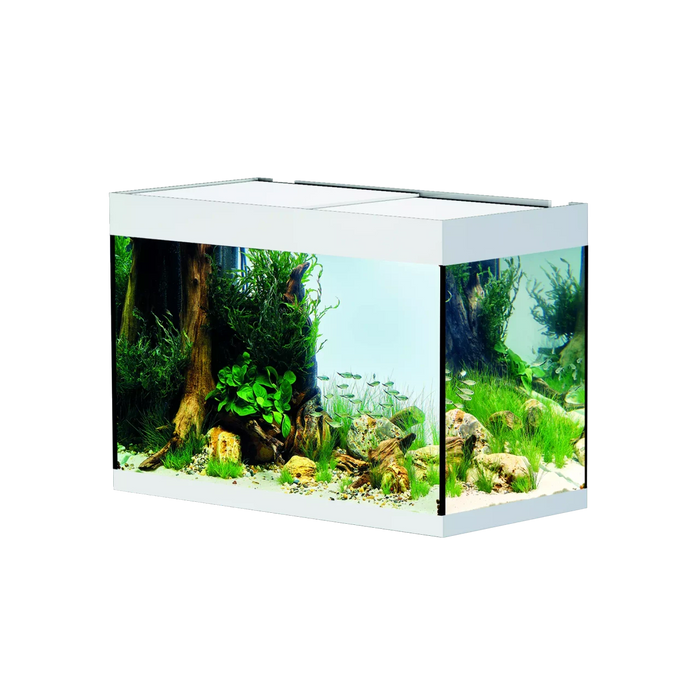 OASE StyleLine 175 Aquarium white INT mit Pflanzen und Felsen im eleganten Design.
