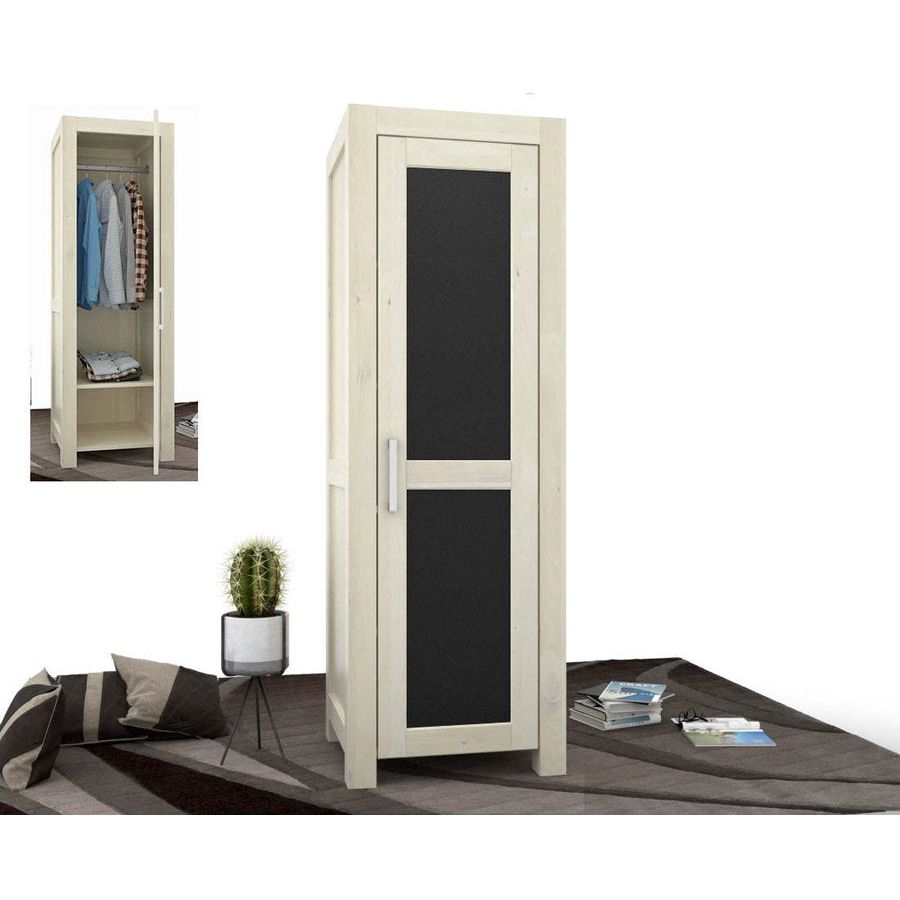 NATURA Leather Kleiderschrank 1-Türig mit Kleiderstange Massivholz