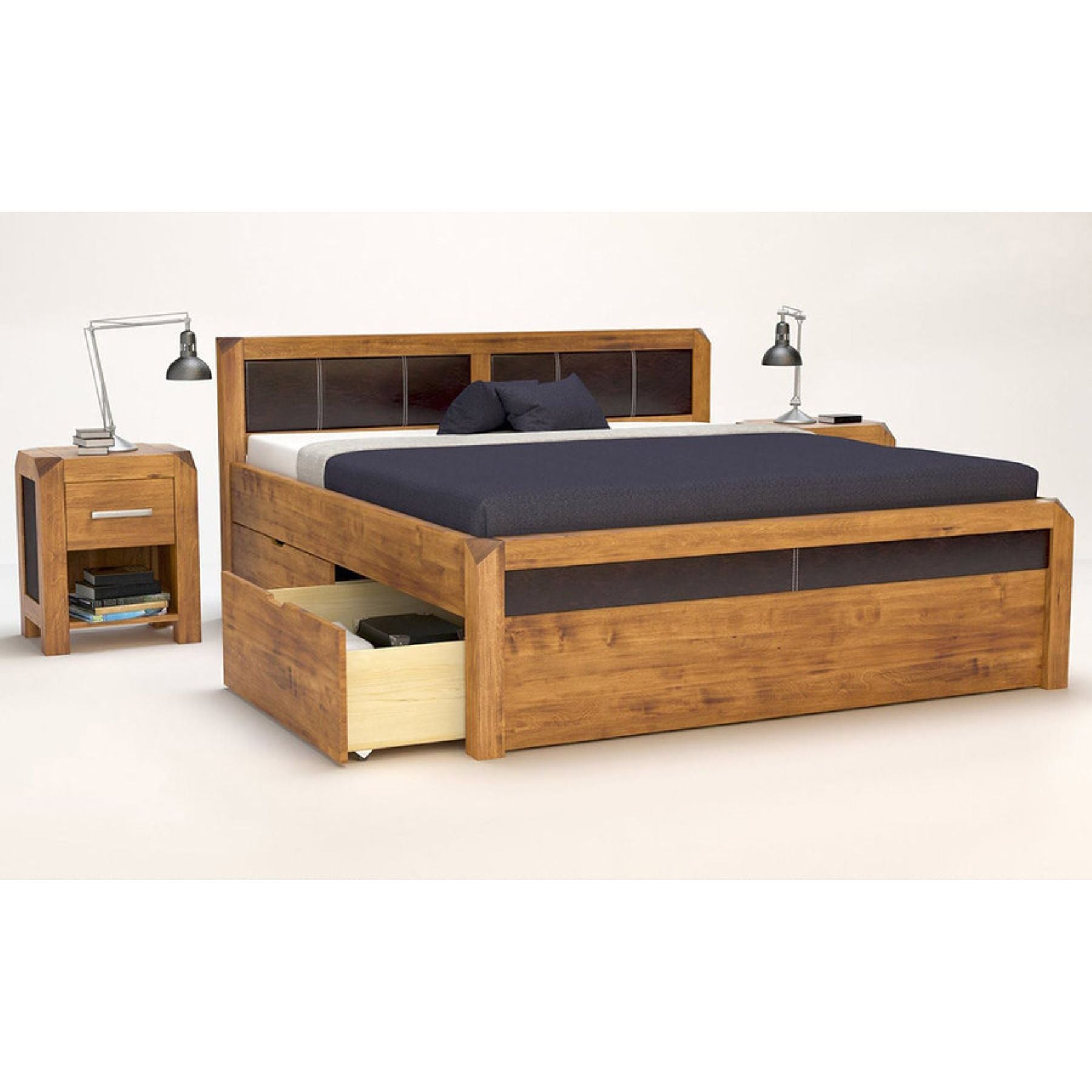 MODENA-VERSO Massivholzbett mit 4 x Bettschubladen
