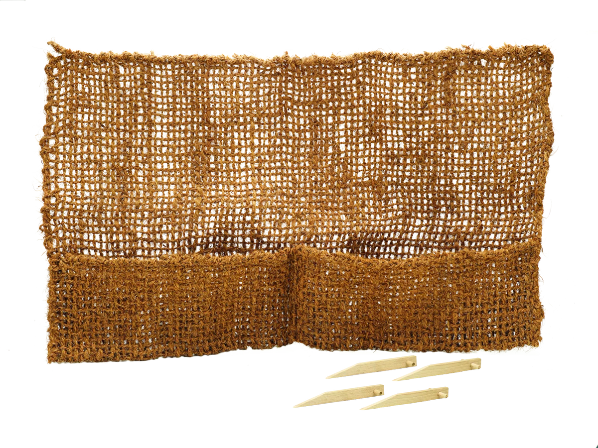 OASE Marginal plant holder coco INT with wooden stakes for garden pond planting.