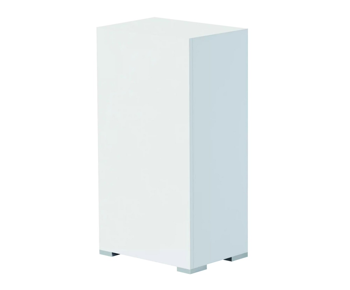 OASE StyleLine 85 cabinet white INT side view showcasing modern design and aluminum feet.