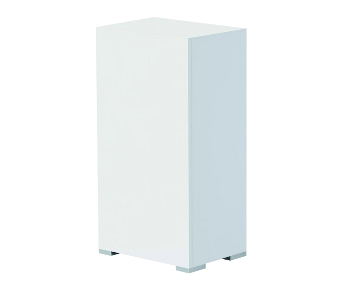 OASE StyleLine 85 cabinet white INT side view showcasing modern design and aluminum feet.