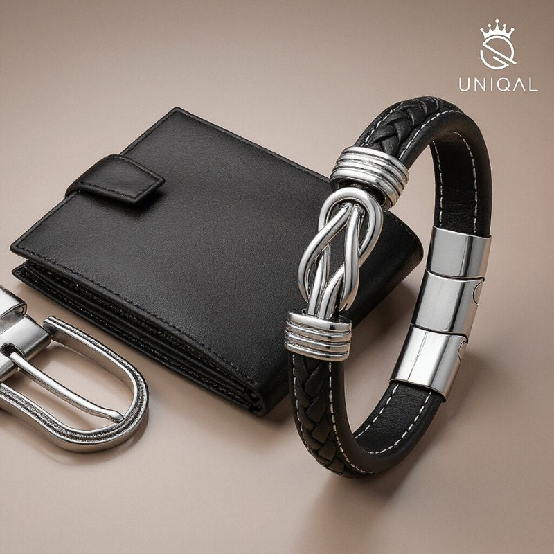 Eternal Black Echtleder Unisex Armband Mit Edelstahl Element Gravierbar In Längen 19 21 Und 23 Cm Inklusive Luxus Etui