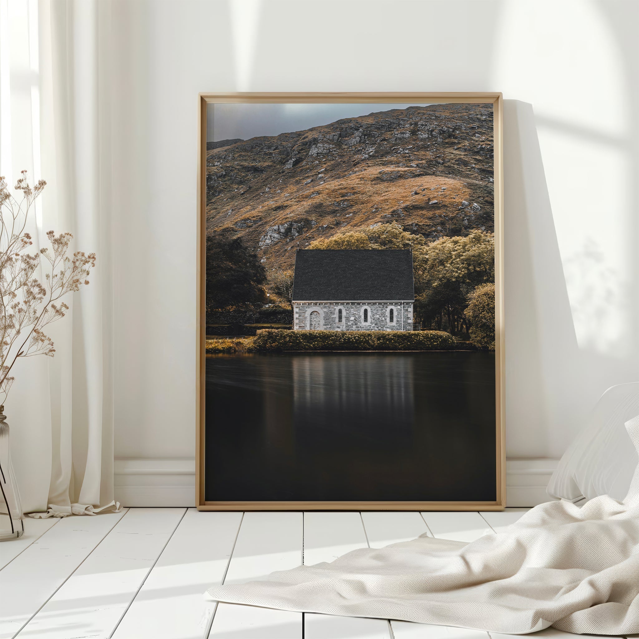 Gougane Barra Chapel Print – Irish Lake & Mountain Wall Art