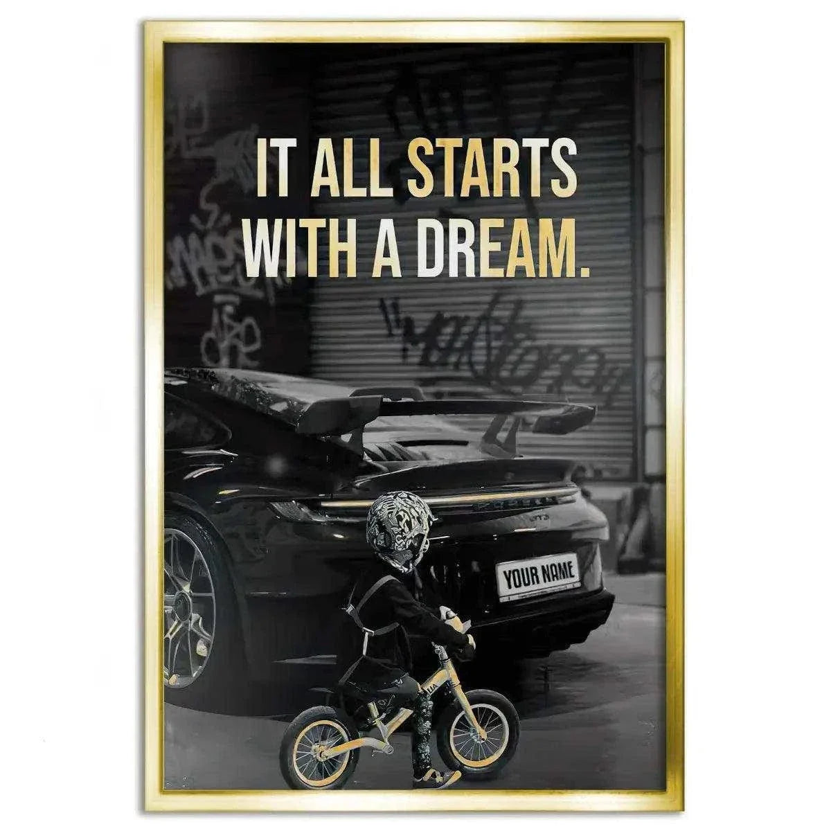 It all starts with a dream - Dein Wunschkennzeichen - Leinwandbild Motivation by SimpleCanvas