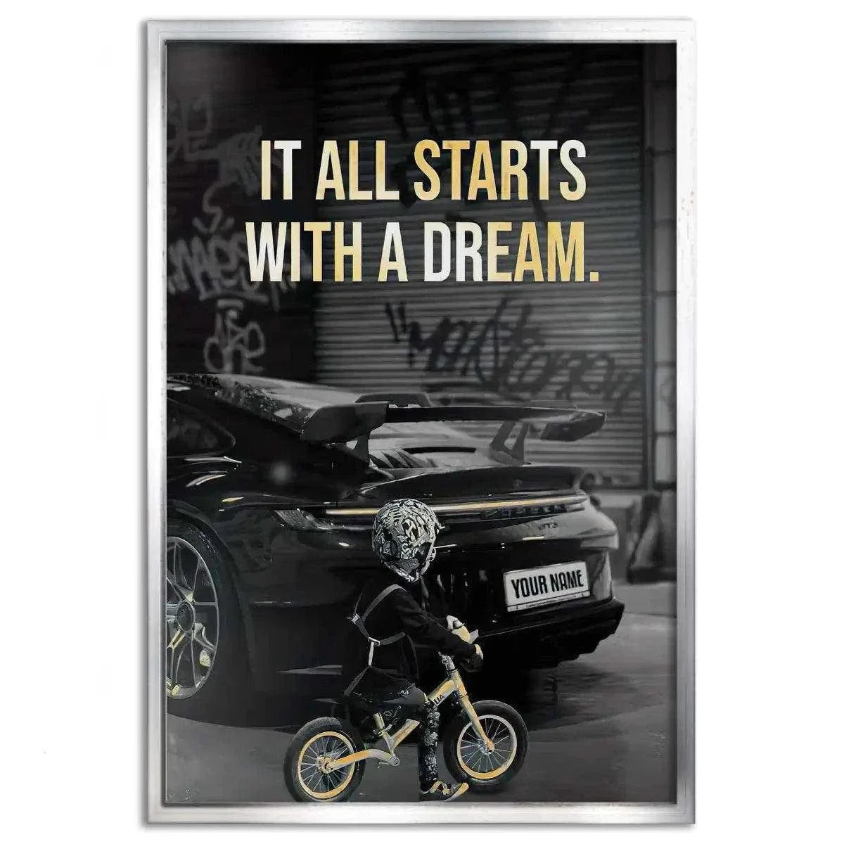 It all starts with a dream - Dein Wunschkennzeichen - Leinwandbild Motivation by SimpleCanvas