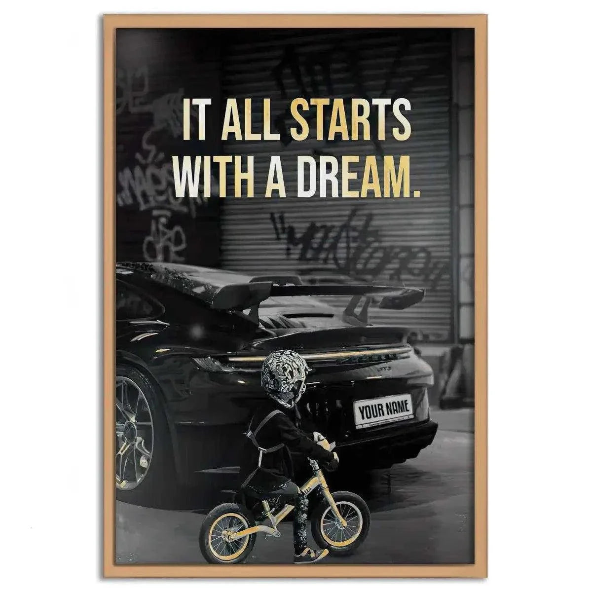 It all starts with a dream - Dein Wunschkennzeichen - Leinwandbild Motivation by SimpleCanvas