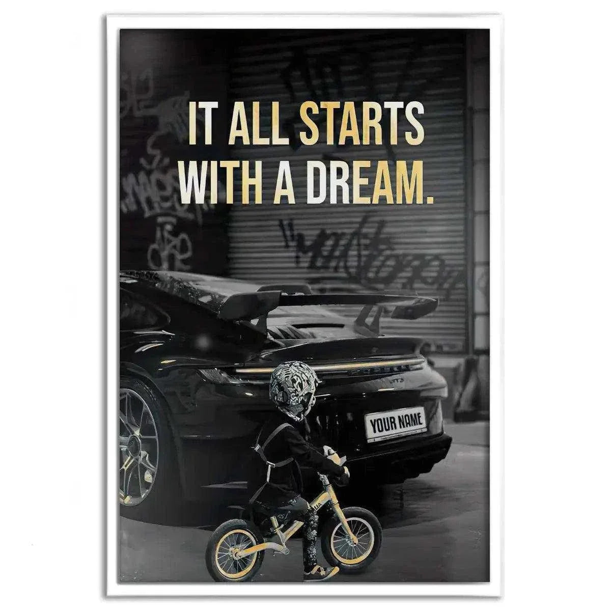 It all starts with a dream - Dein Wunschkennzeichen - Leinwandbild Motivation by SimpleCanvas