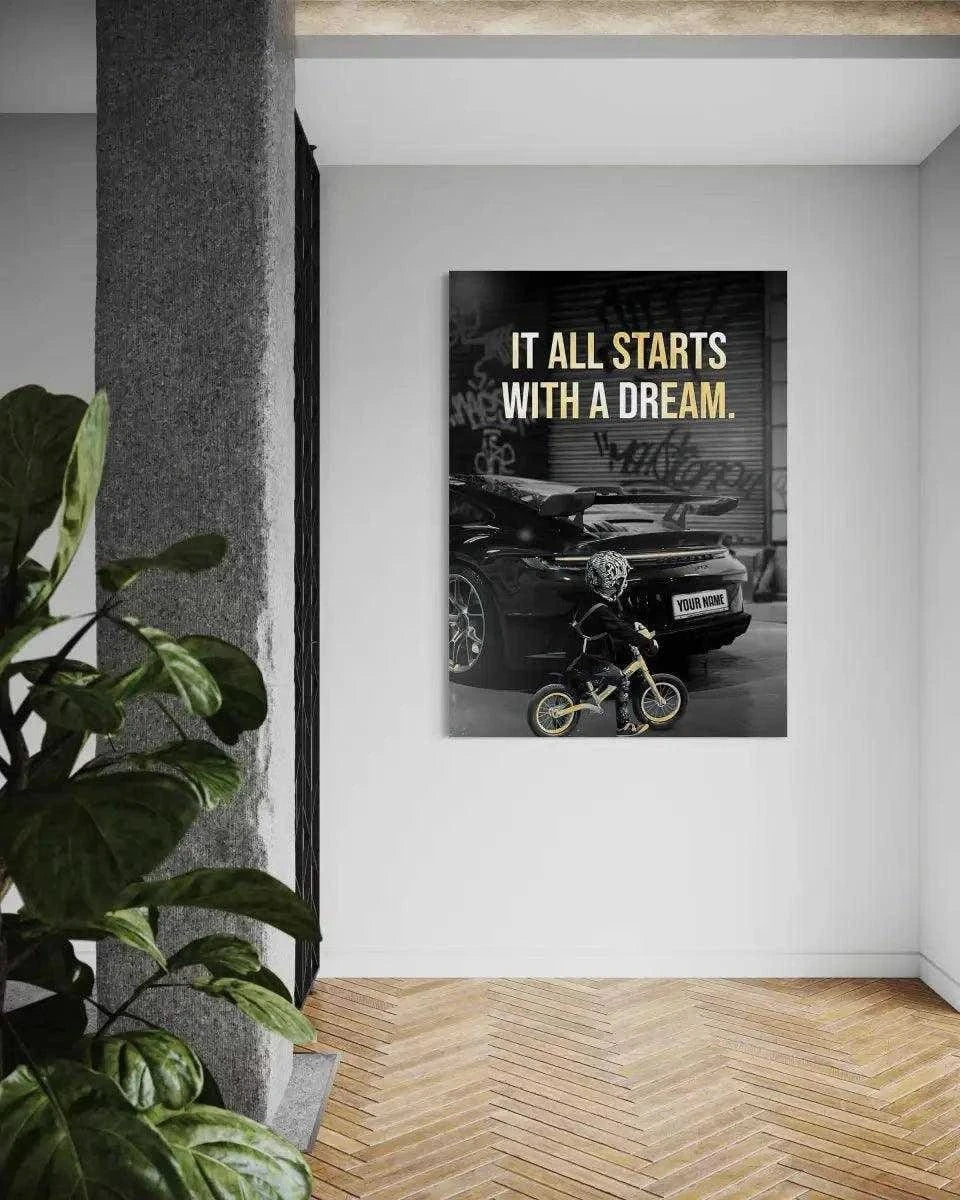 It all starts with a dream - Dein Wunschkennzeichen - Leinwandbild Motivation by SimpleCanvas
