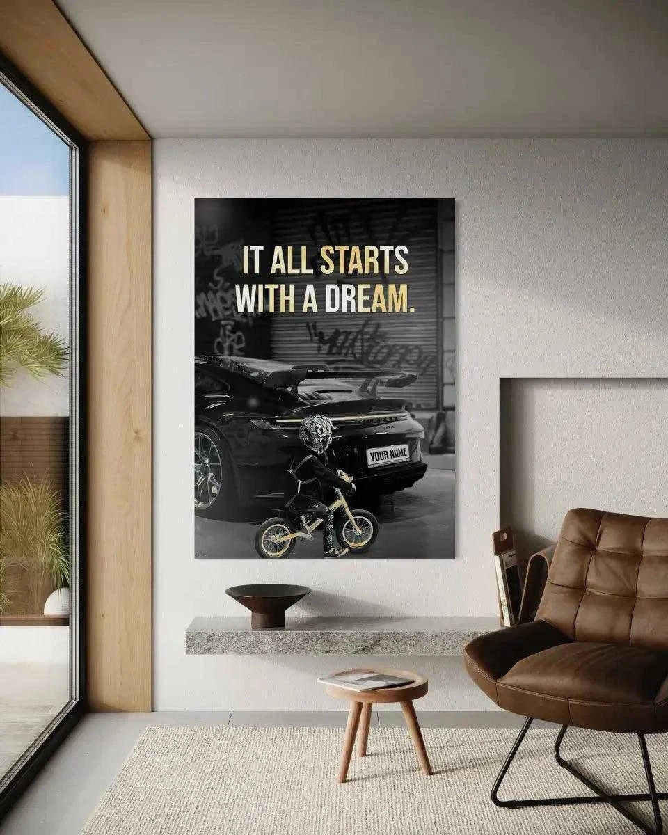 It all starts with a dream - Dein Wunschkennzeichen - Leinwandbild Motivation by SimpleCanvas