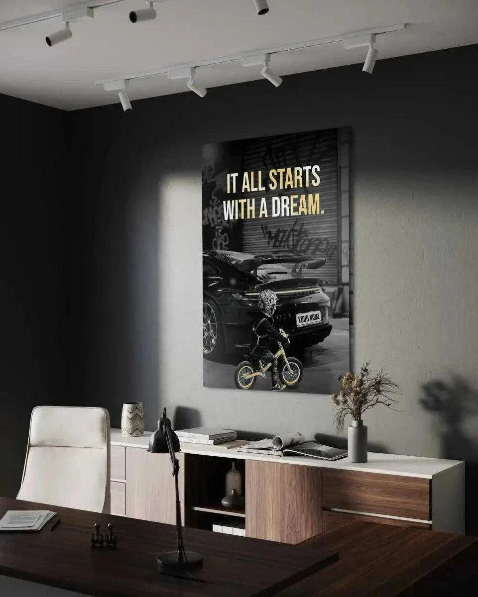 It all starts with a dream - Dein Wunschkennzeichen - Leinwandbild Motivation by SimpleCanvas