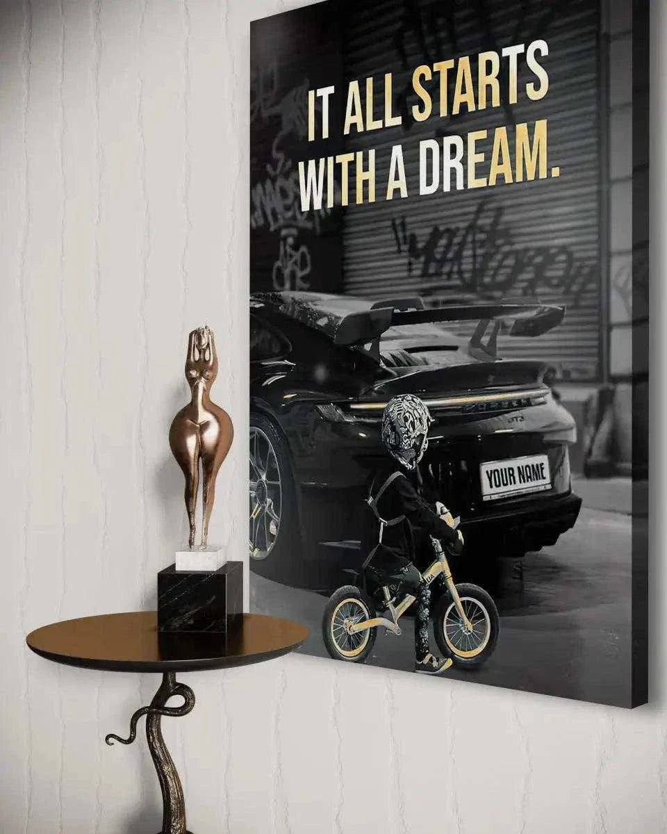 It all starts with a dream - Dein Wunschkennzeichen - Leinwandbild Motivation by SimpleCanvas