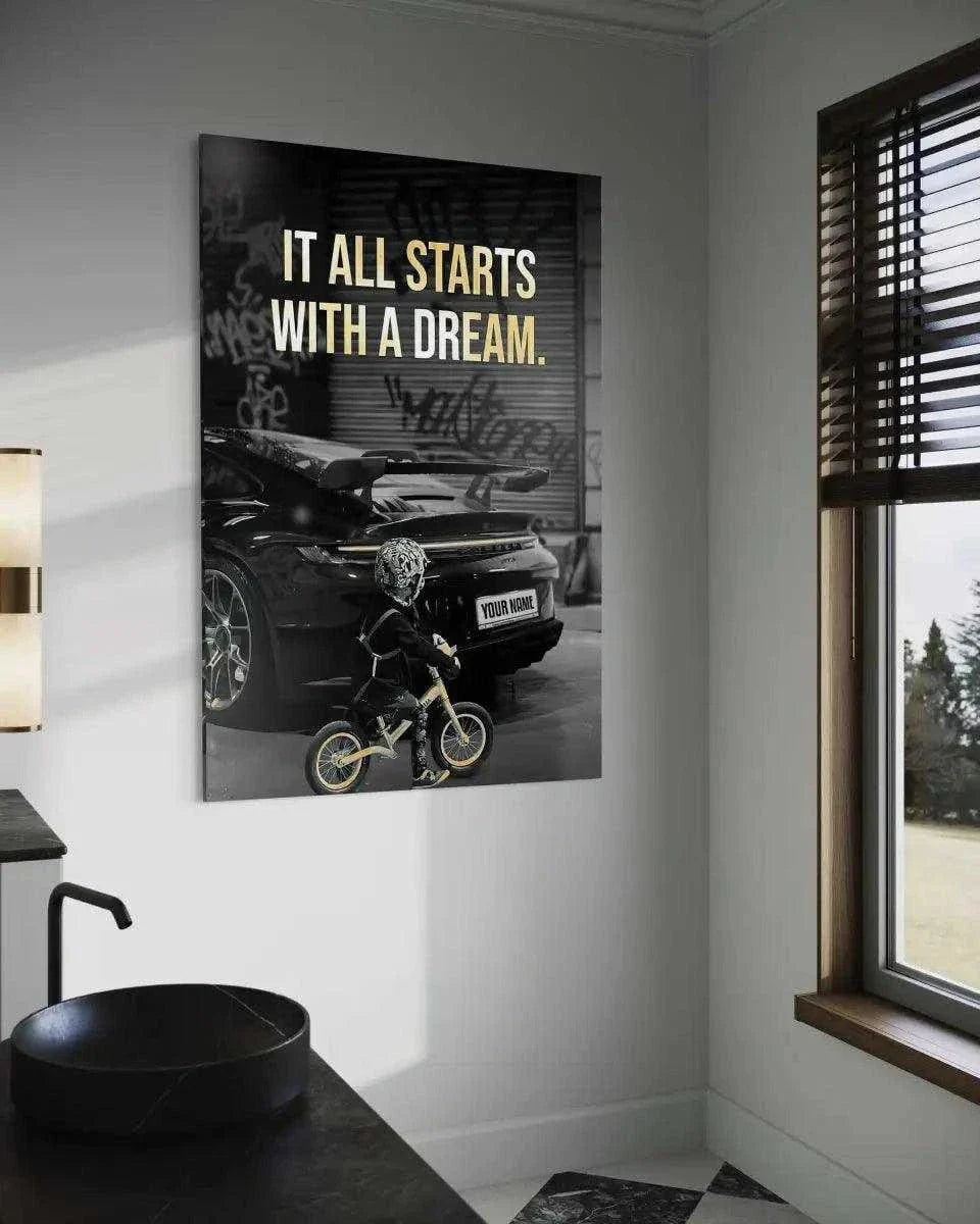 It all starts with a dream - Dein Wunschkennzeichen - Leinwandbild Motivation by SimpleCanvas