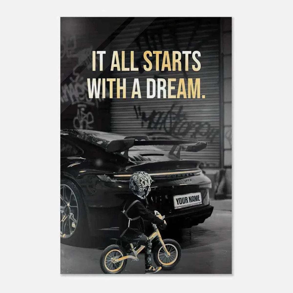 It all starts with a dream - Dein Wunschkennzeichen - Leinwandbild Motivation by SimpleCanvas