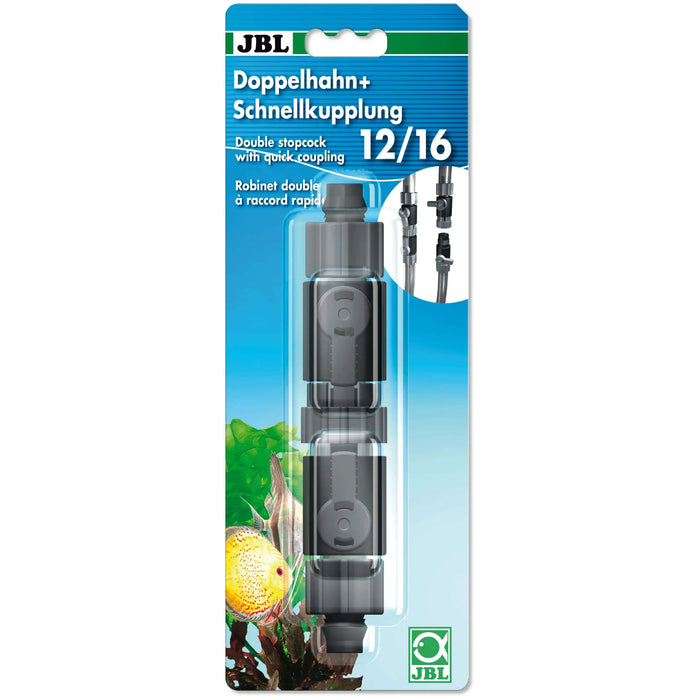 JBL Doppelhahn Und Schnellkupplung Für Aquarium Schlauch 12 Bis 16 Mm Mit Absperrhähnen Robuster POM ABS Kunststoff