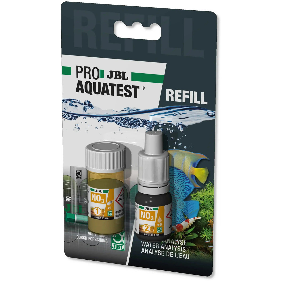 JBL ProAquaTest NO3 Nitrat Refill Für Aquarium Und Teich Nitratanalyse Mit Reagenzien Und Farbskala Ca 40 Messungen