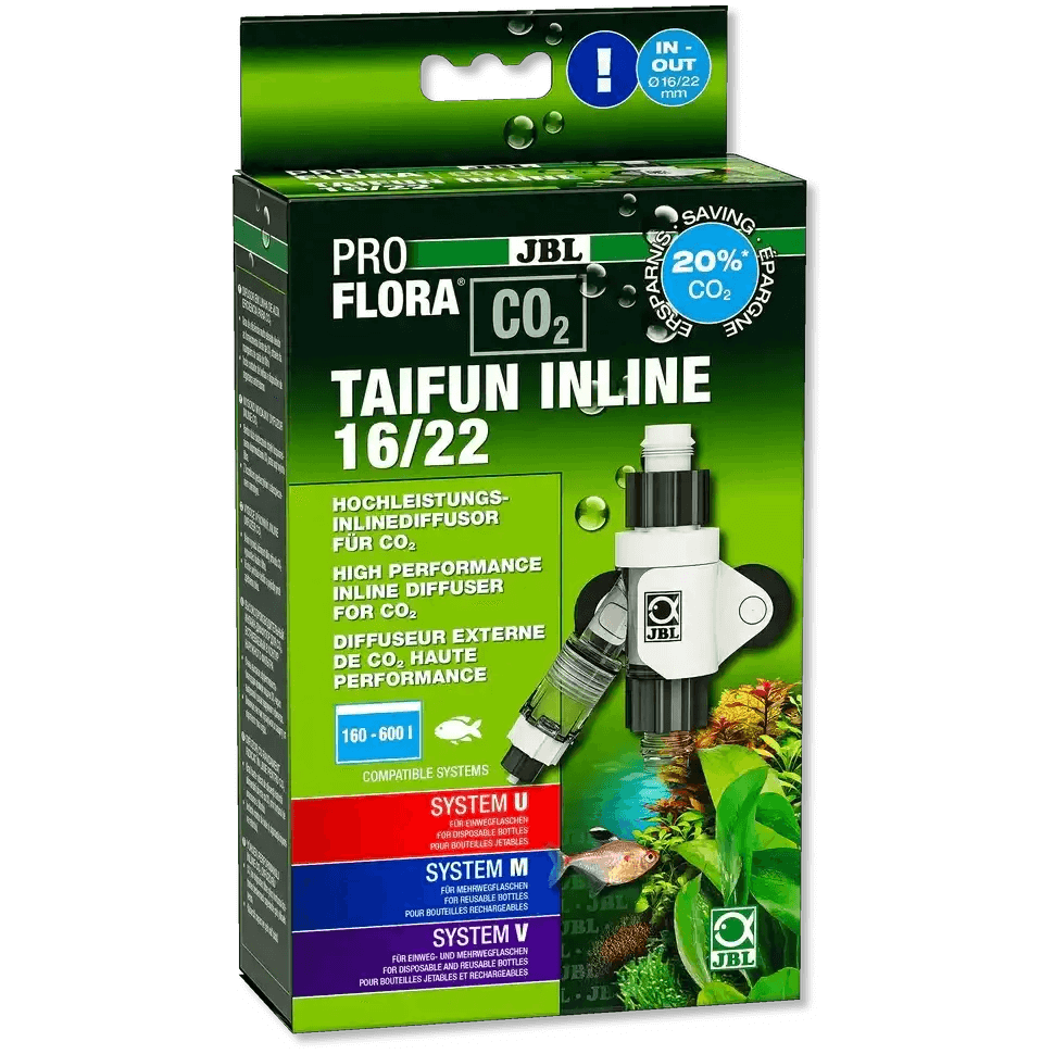 JBL ProFlora CO2 Taifun Inline 16 und 22 mm Hochleistung CO2 Diffusor Für Aquarien Mit Blasenzähler Montage