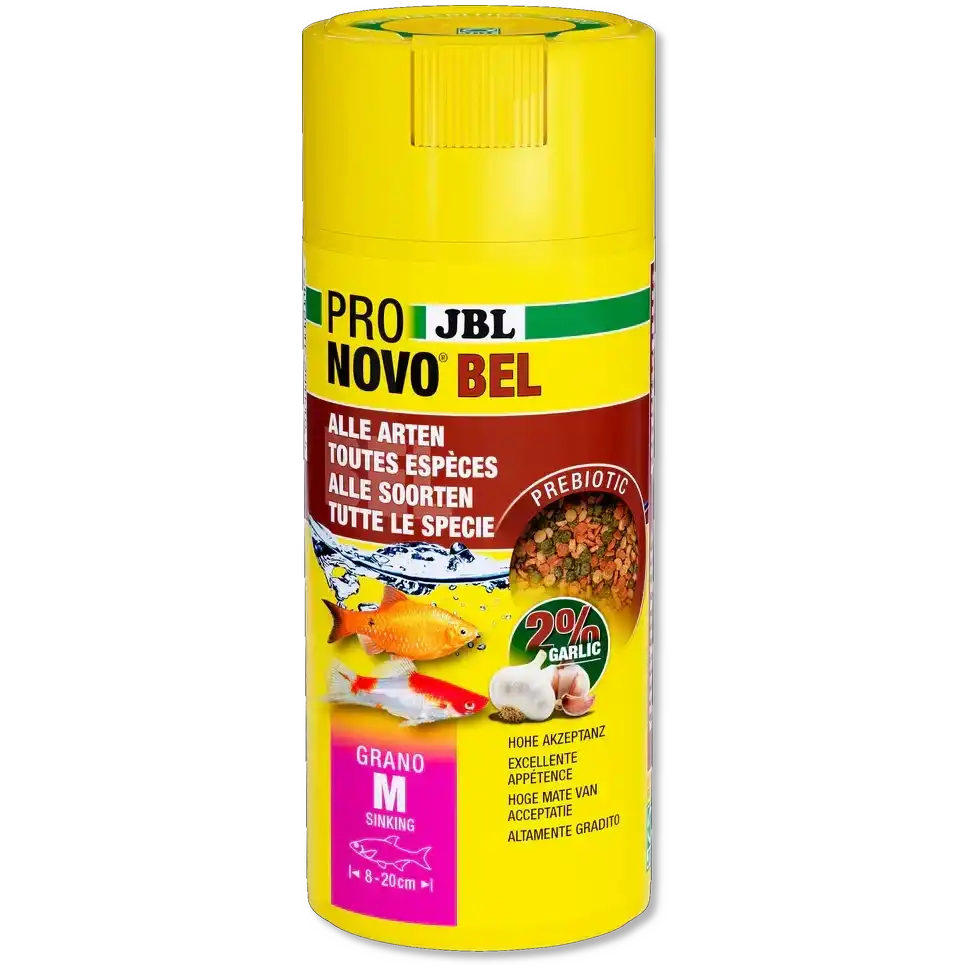 JBL Pronovo Bel Grano M 250ml Prebiotisches Fischfutter Mit Knoblauch Für Alle Arten Aquariumfische