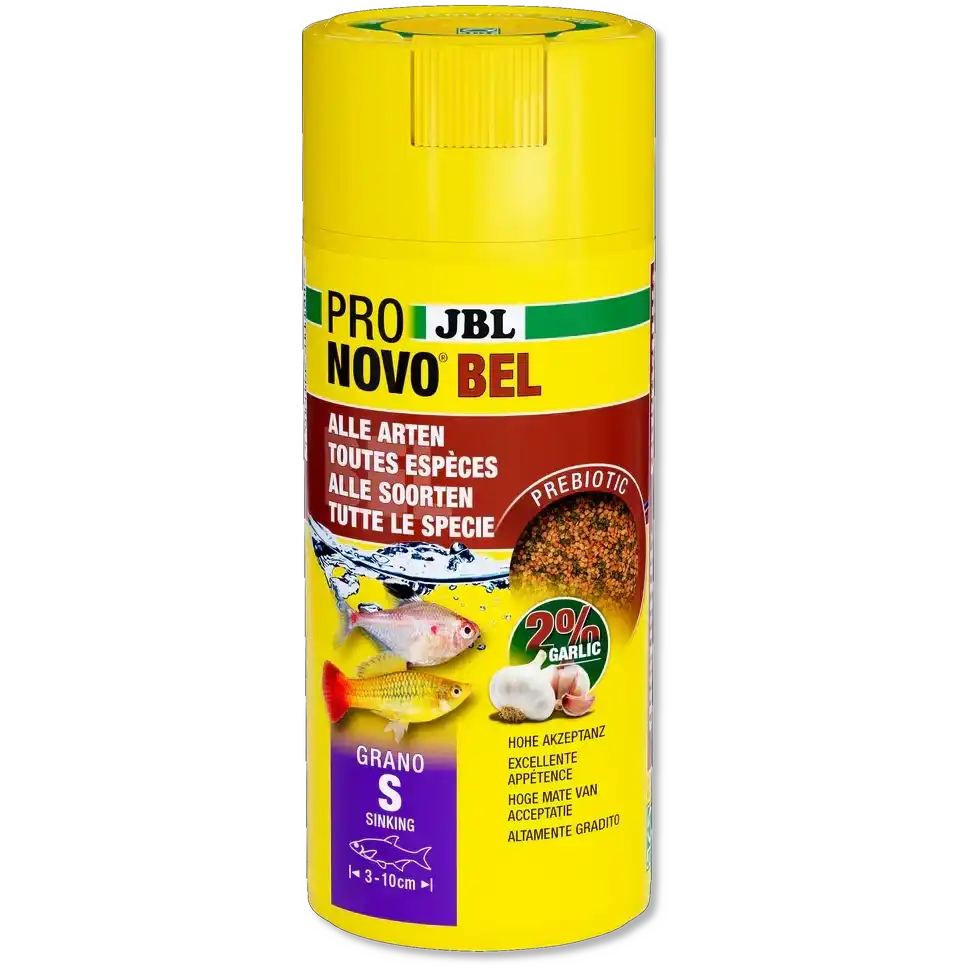 JBL Pronovo Bel Grano S Sinking Prebiotisches Fischfutter Mit Knoblauch Für Alle Arten Aquariumfische 250 ml