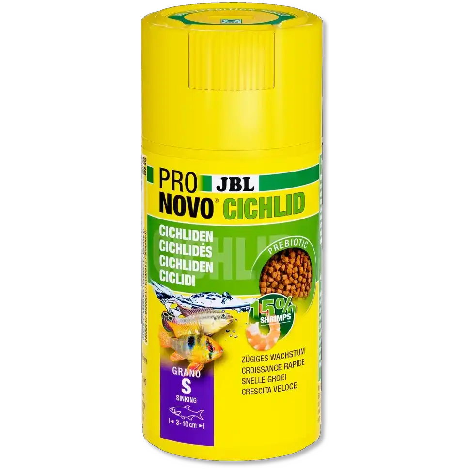 JBL Pronovo Cichlid Grano S 100ml Prebiotisches Und Sinkendes Aquarium Fischfutter Für Gesunde Verdauung