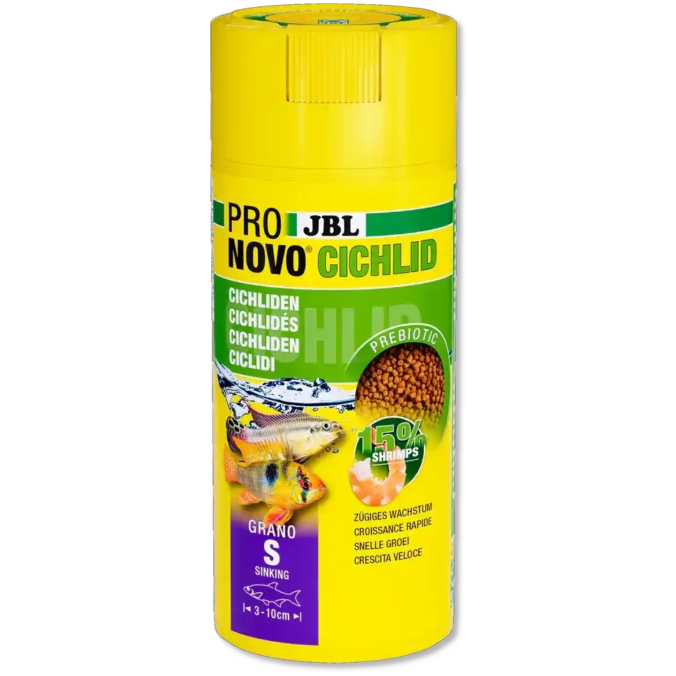 JBL Pronovo Cichlid Grano S Prebiotisches Sinkendes Fischfutter 250 ml Für Gesunde Verdauung