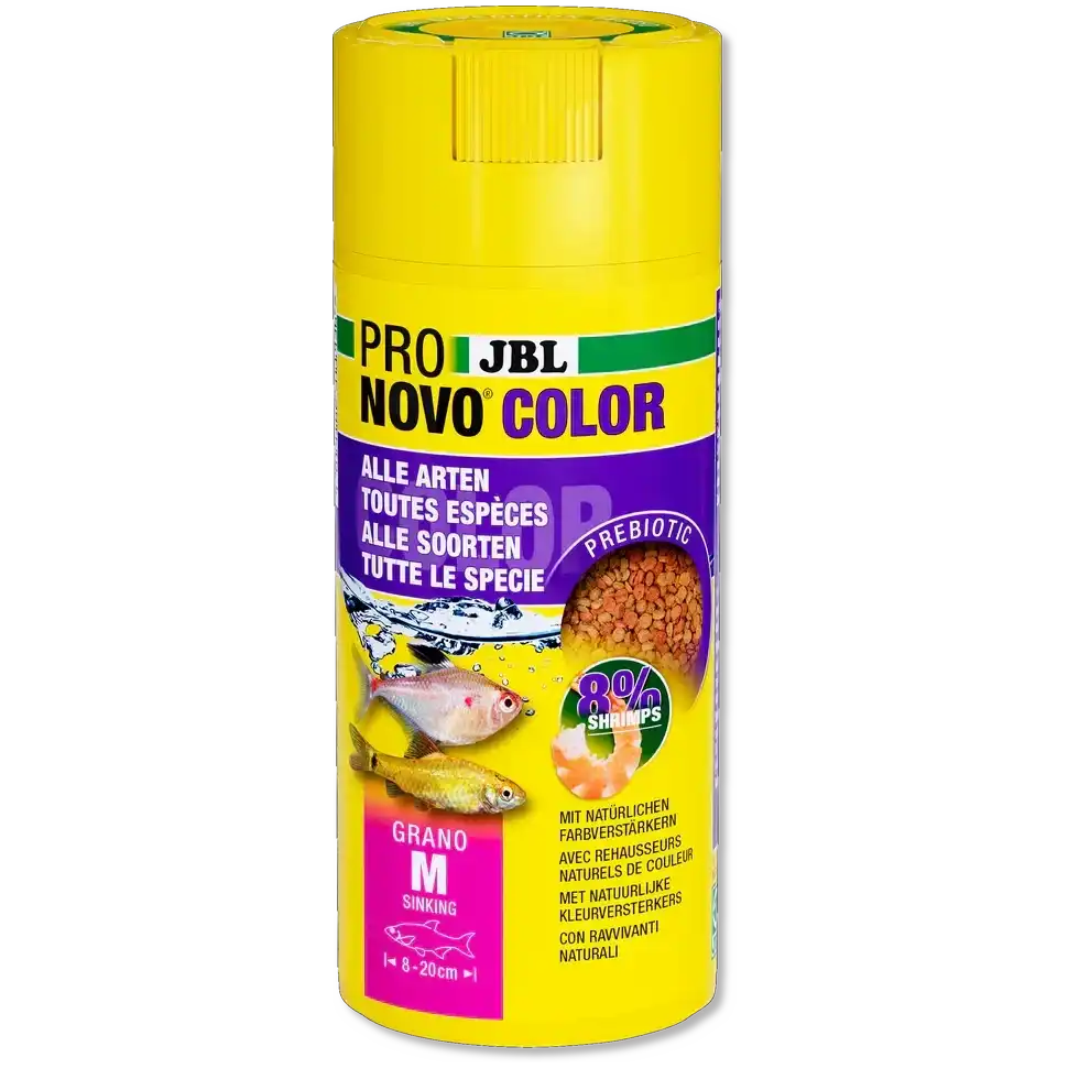 JBL Pro Novo Color Grano M 250 ml Farbverstärkendes Aquariumfutter Mit Natürlichem Astaxanthin Und Präbiotika