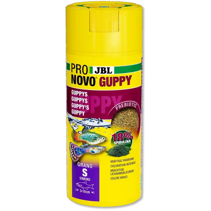 JBL ProNovo Guppy Grano S Sinkendes Futter 250 Milliliter Prebiotisch Für Guppy Und Zierfische Mit Spirulina