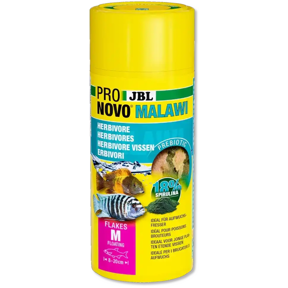 JBL Pronovo Malawi Flakes M 250ml Prebiotisches Schwimmendes Futter Für Malawi Buntbarsche Mit 18 Prozent Spirulina