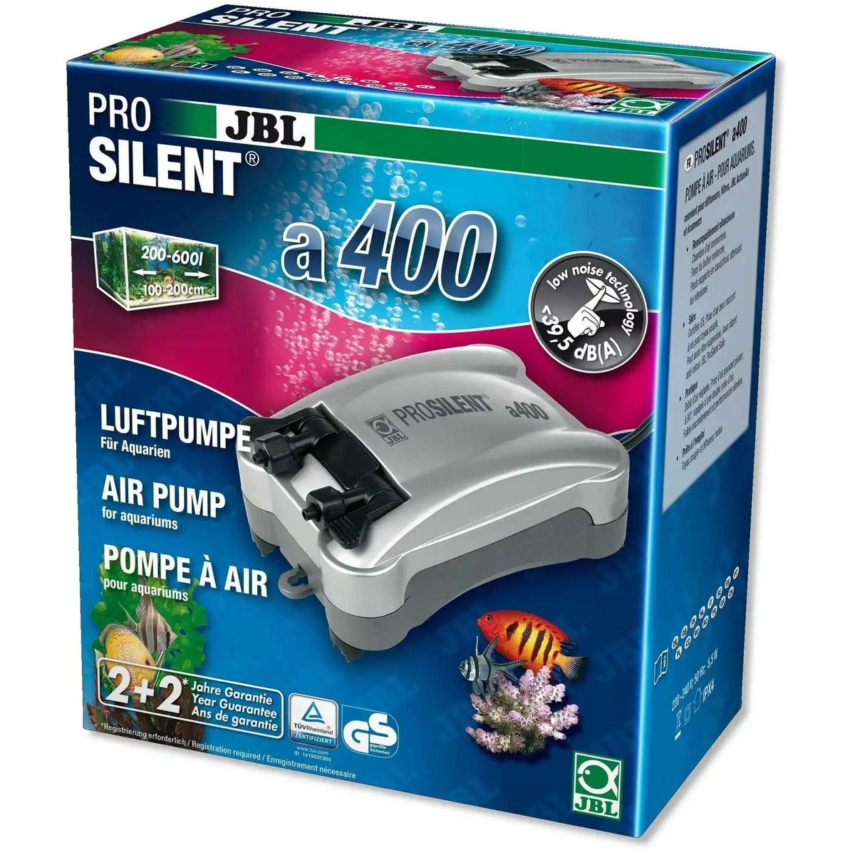 JBL PROSILENT A400 Luftpumpe für Aquarien Leise Wasserzirkulation Nachtbelüftung Sauerstoffversorgung